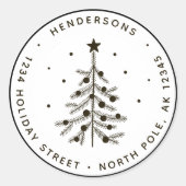 ブラッククリスマスツリー差出人住所 ラウンドシール (正面)