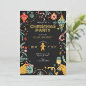 ブラッククリスマスパーティーオーナメント招待状 招待状 (スタンド正面)