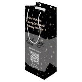 ブラッククリスマスビジネスロゴQRコードスノーフレーク ワインギフトバッグ (裏面アングル)