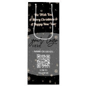 ブラッククリスマスビジネスロゴQRコードスノーフレーク ワインギフトバッグ (正面)