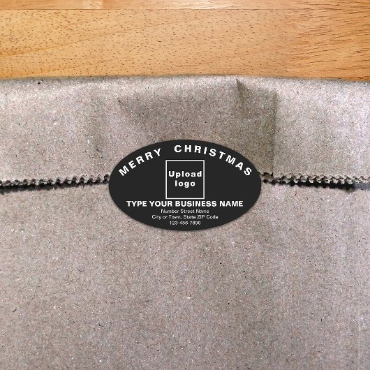 ブラッククリスマスビジネス楕円シェイプステッカー 楕円形シール