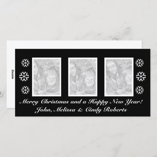 ブラッククリスマスフォトカードテンプレート | 写真3枚 シーズンカード (正面/裏面)
