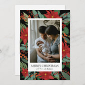 ブラッククリスマスフラワーメリークリスマスカード 招待状 (正面/裏面)