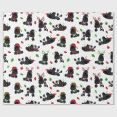 ブラッククリスマスプードルズホワイト ラッピングペーパー (フラット)