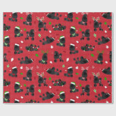 ブラッククリスマスプードルレッドラッピング紙 ラッピングペーパー (フラット)