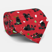ブラッククリスマスプードル赤ネックタイ ネクタイ (ロール)