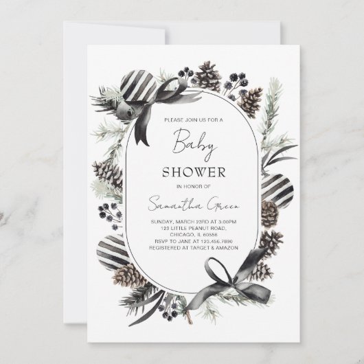 ブラッククリスマスベビーシャワー 招待状 (正面)