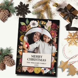 ブラッククリスマスボタニカルフローラワンフォトアーチ シーズンカード