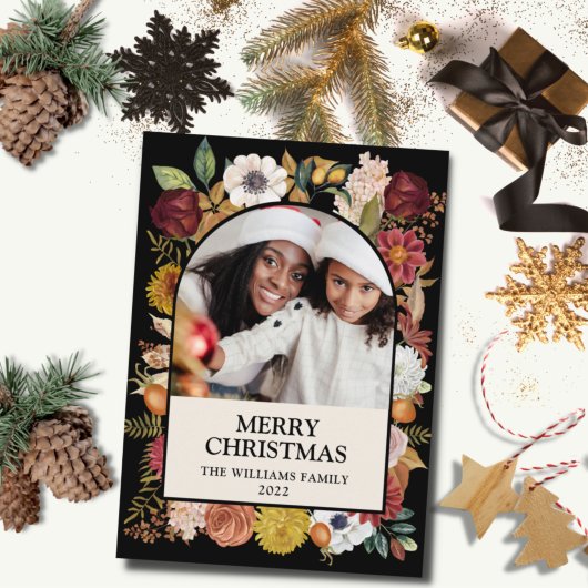 ブラッククリスマスボタニカルフローラワンフォトアーチ シーズンカード