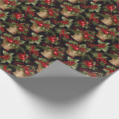 ブラッククリスマスボモダンタニカルパターン ラッピングペーパー (角)