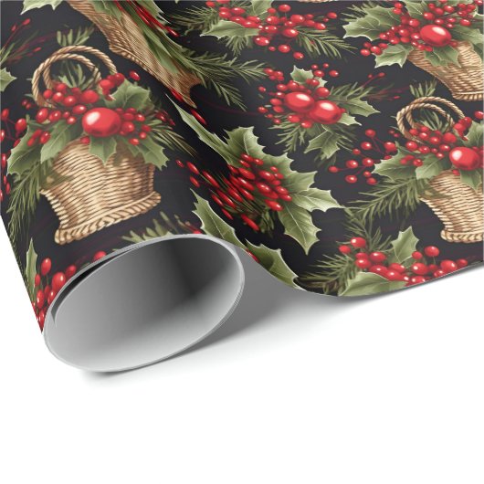 ブラッククリスマスボモダンタニカルパターン ラッピングペーパー (ロールコーナー)