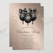 ブラッククリスマスボールバラ金ゴールドクリスマスパーティー 招待状 (正面/裏面)