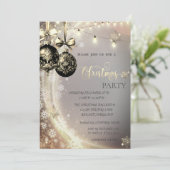 ブラッククリスマスボール、ストリングライト、雪片 招待状 (スタンド正面)