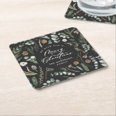 ブラッククリスマスミニマルボエレガントタニカル スクエアペーパーコースター (アングル)