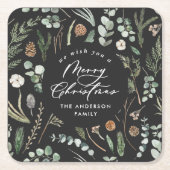 ブラッククリスマスミニマルボエレガントタニカル スクエアペーパーコースター (正面)