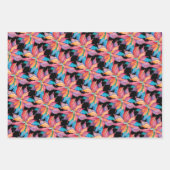 ブラッククリスマスラッピング紙ポインセチア ラッピングペーパーシート (正面)