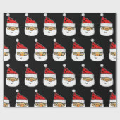 ブラッククリスマスラップにかわいいサンタクロース赤帽子 ラッピングペーパー (フラット)