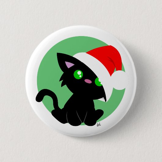 ブラッククリスマス子猫ボタン 缶バッジ (正面)