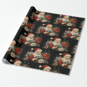 ブラッククリスマス紙サンタポインセチア ラッピングペーパー (アンロールド)