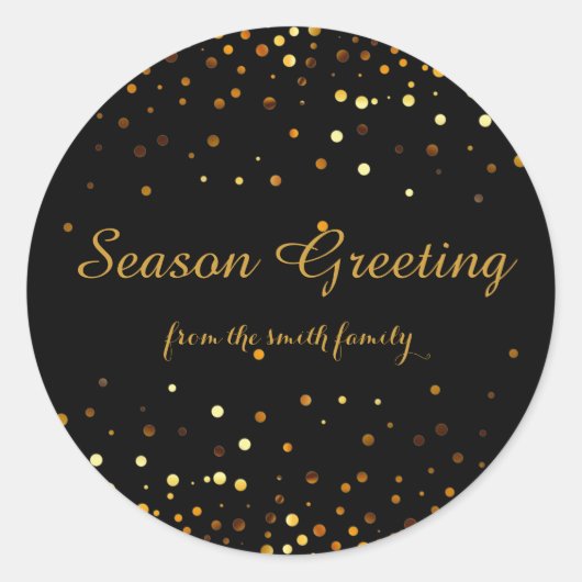 ブラッククリスマス金ゴールドフェイクグリッターフェスティバル ラウンドシール (正面)