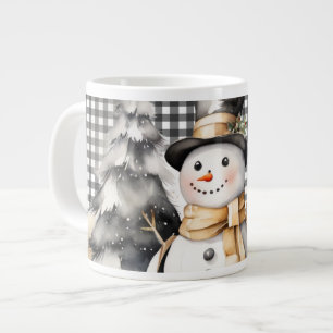 ブラッククリスマス雪だるま冬デザイン ジャンボコーヒーマグカップ