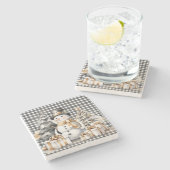 ブラッククリスマス雪だるま冬デザイン ストーンコースター (横)