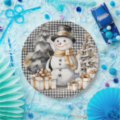 ブラッククリスマス雪だるま冬デザイン ペーパープレート (パーティー)