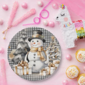 ブラッククリスマス雪だるま冬デザイン ペーパープレート (パーティー)