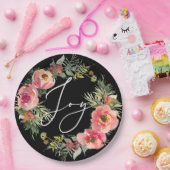 ブラッククリスマス。ジョイエレガントスクリプトフローラ休日 ペーパープレート (パーティー)