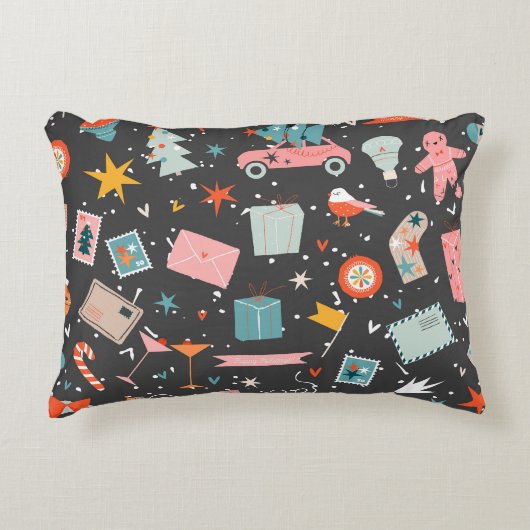 ブラッククリスマス：華美ヴィンテージパターン。 アクセントクッション (正面)