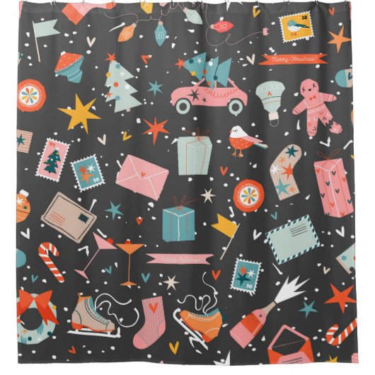 ブラッククリスマス:華美ヴィンテージパターン。 シャワーカーテン (正面)