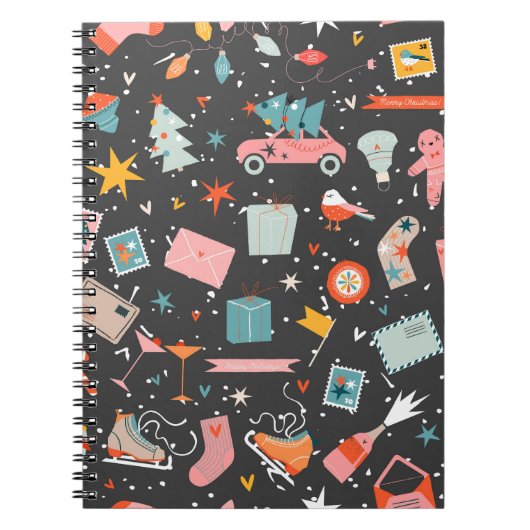 ブラッククリスマス：華美ヴィンテージパターン。 ノートブック (正面)