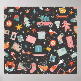 ブラッククリスマス：華美ヴィンテージパターン。 ポスター