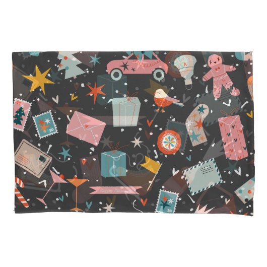 ブラッククリスマス：華美ヴィンテージパターン。 枕カバー (正面)