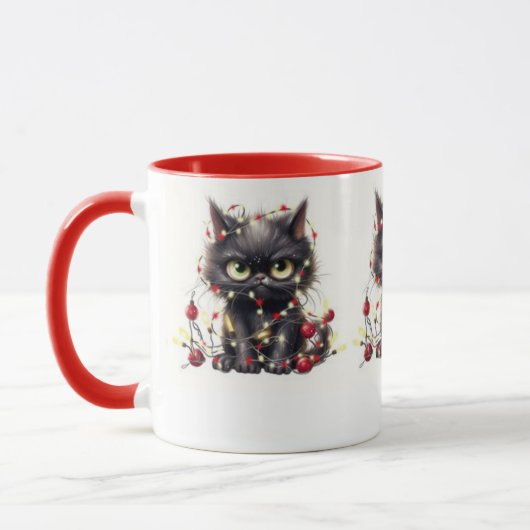 ブラッククリスマ怒スネコのマグカップ マグカップ (左)