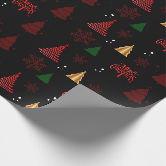 ブラッククリモダンスマスツリーと雪のフレークの贈り物 ラッピングペーパー (角)