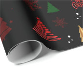 ブラッククリモダンスマスツリーと雪のフレークの贈り物 ラッピングペーパー (ロールコーナー)