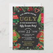 ブラッククリモダンスマスホリデー醜いセーターパーティー 招待状 (正面)