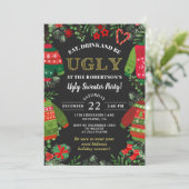 ブラッククリモダンスマスホリデー醜いセーターパーティー 招待状 (スタンド正面)