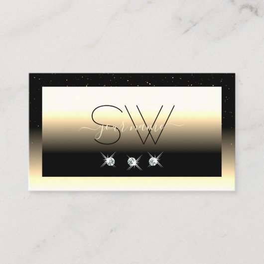 ブラッククリースタイリッシュム金ゴールドスパークルダイヤモンドモノグラム 名刺 (正面)