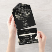 ブラッククリームグレースケルトンスカルゴシック結婚ズ オールインワン招待状 (貼ってはがせる)