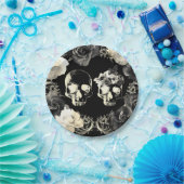 ブラッククリームグレースケルトンスカルゴシック結婚ズ ペーパープレート (パーティー)