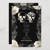 ブラッククリームグレースケルトンスカル婚約パーティ 招待状 (正面/裏面)