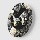 ブラッククリームグレー骨格スカルゴシック釉薬 ラージ壁時計 (傾斜)