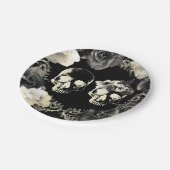 ブラッククリームグレー スケルトン スカル ゴシック ウェディング ペーパープレート (アングル)