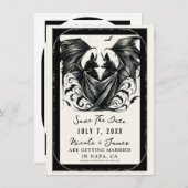 ブラッククリームシルバーゴシックラブこうもり保存日 招待状 (正面/裏面)
