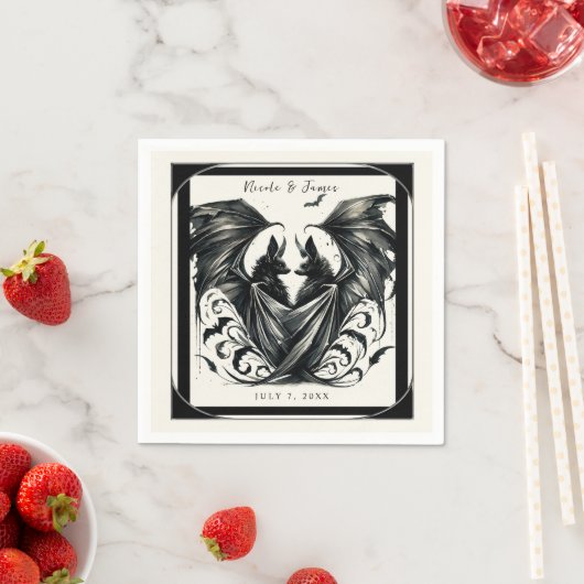 ブラッククリームシルバーゴシックラブこうもり結婚ズ スタンダードカクテルナプキン (インサイチュ)