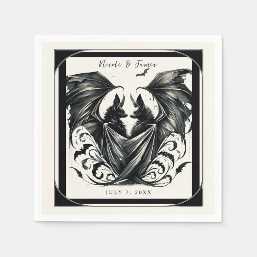 ブラッククリームシルバーゴシックラブこうもり結婚ズ スタンダードカクテルナプキン (正面)