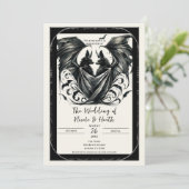 ブラッククリームシルバーゴシックラブバットウェディング 招待状 (スタンド正面)