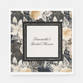 ブラッククリームヒョウ動物フローラブライダルシャワー スタンダードランチョンナプキン (正面)